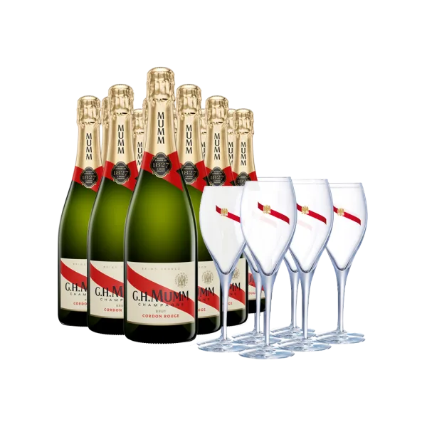 12 Champagnes Mumm Cordon Rouge + 6 Copas Gratis